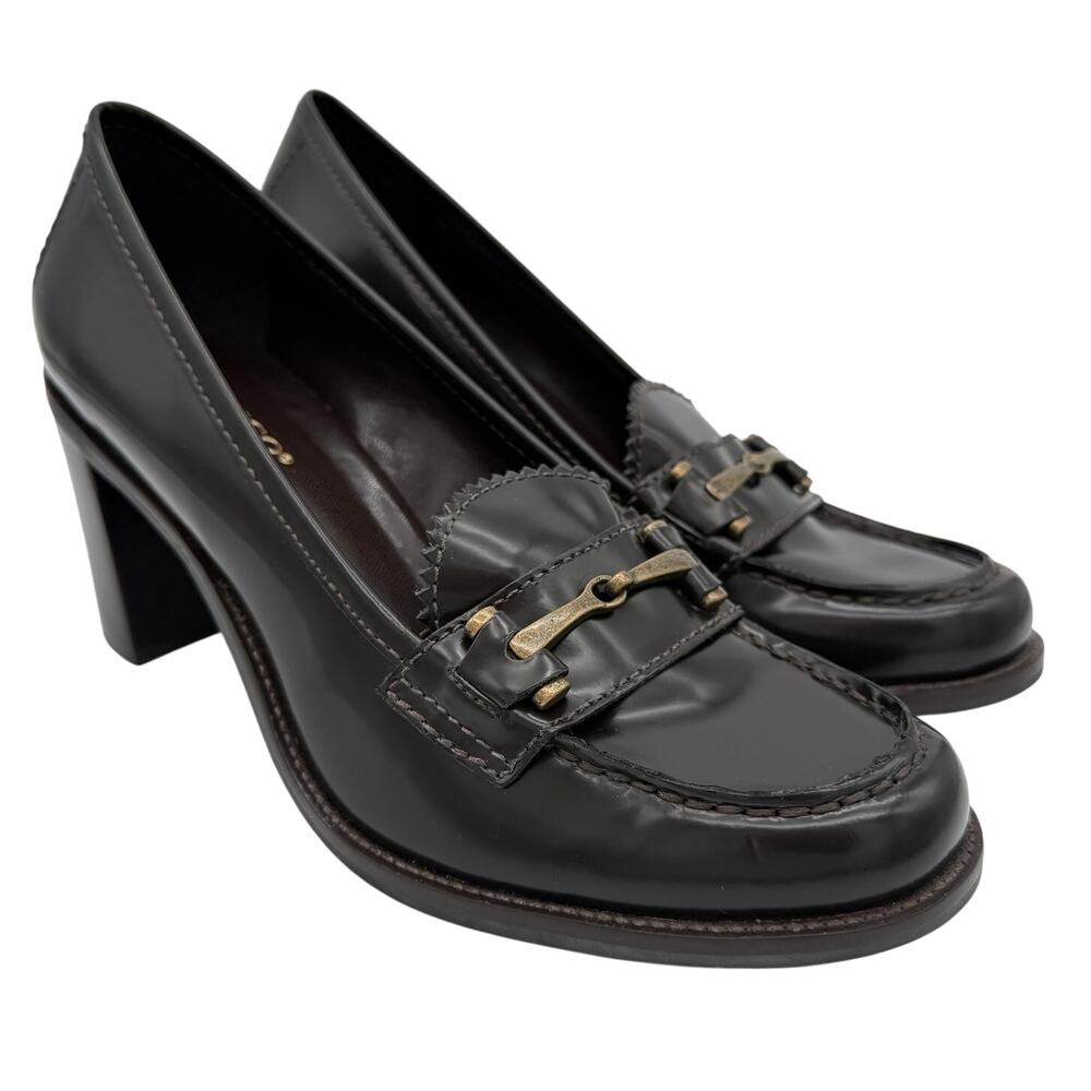 Franco Sarto Leather Horsebit Loafer Heels Pumps Women's Size 8 Preppy Academic